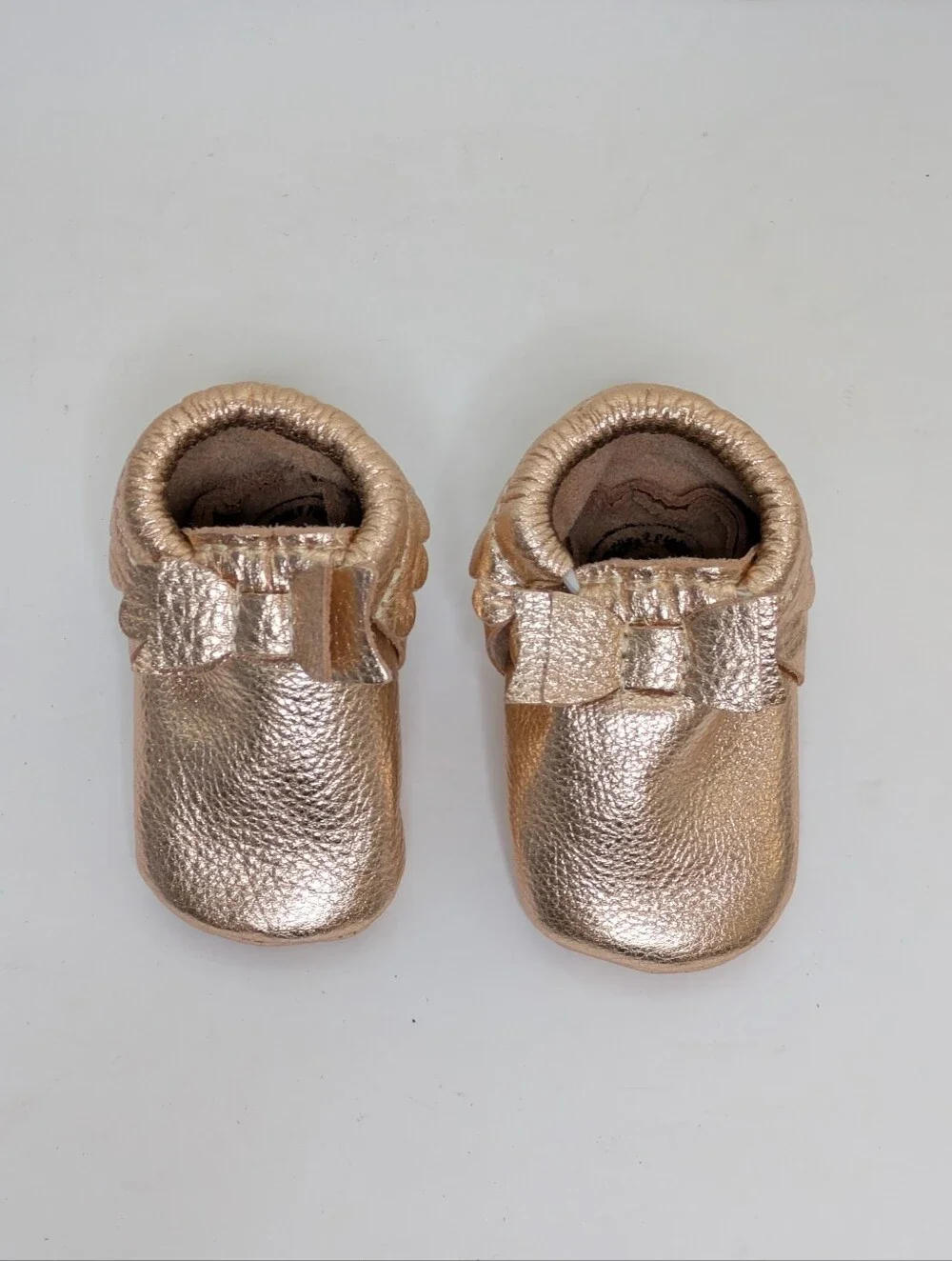 Freshly Picked Rose Gold Baby Moccasins with Bows 2T